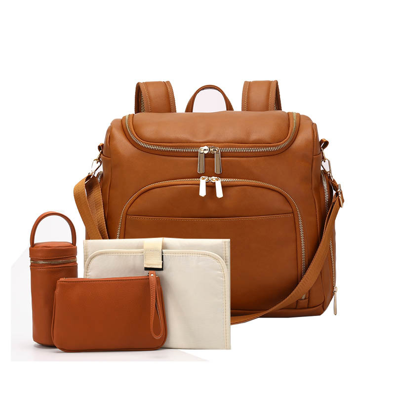 Brown leather diaper bag backpack